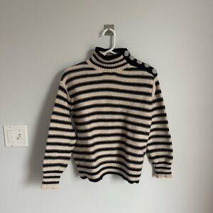 J.Crew Cableknit Mockneck Pullover In Stripe With Jewel Buttons
